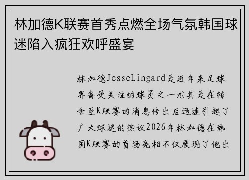 林加德K联赛首秀点燃全场气氛韩国球迷陷入疯狂欢呼盛宴